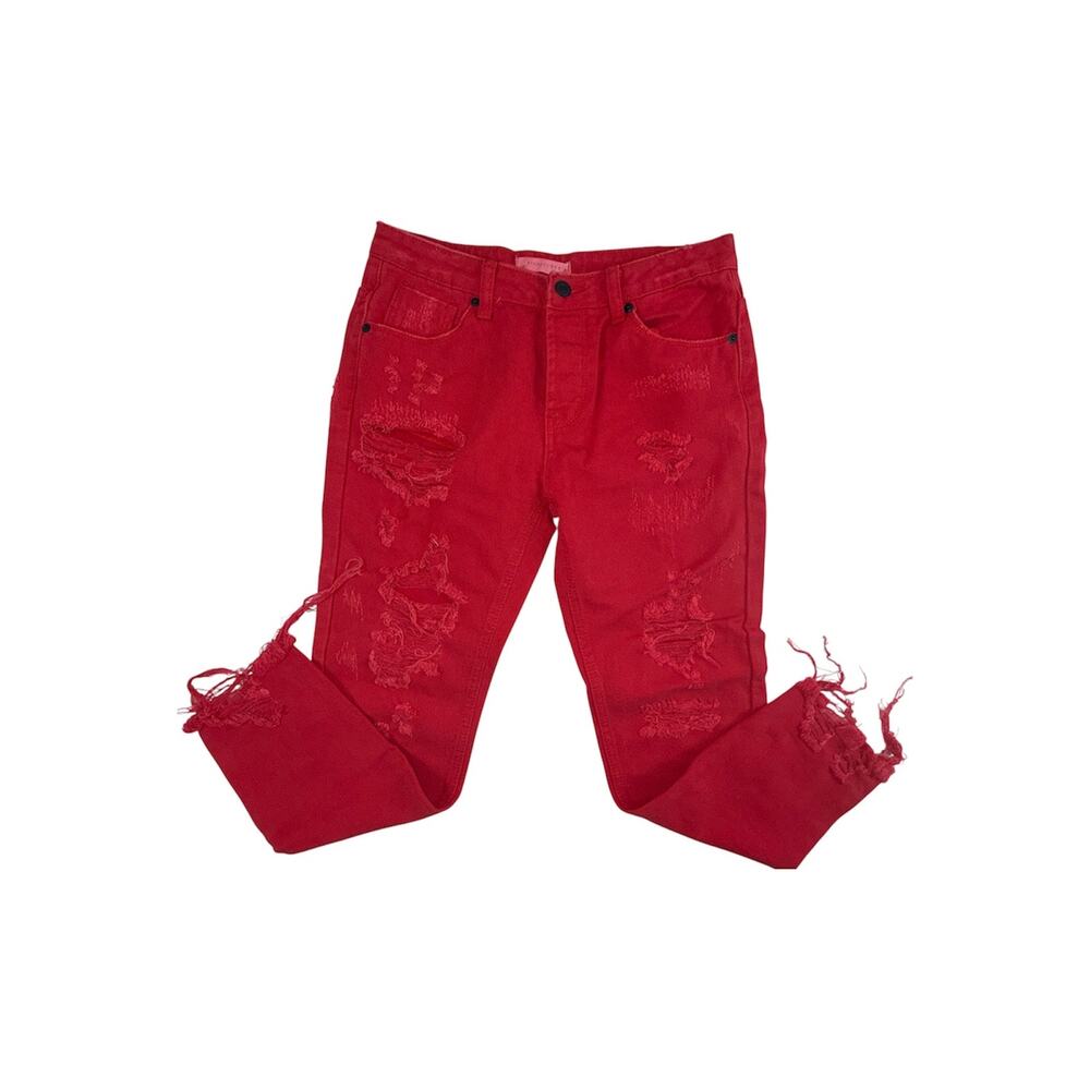 Signature 8 Distressed Button Fly Red Jeans Size S NWT